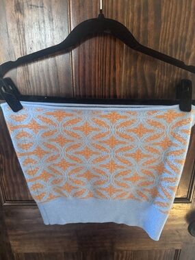 FREE PEOPLE -  Blue and Orange print Knit Tube Skirt